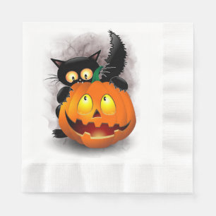 Cat Fun Halloween Character die op een pompoen tik Servet