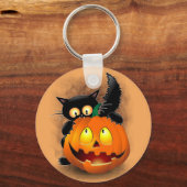 Cat Fun Halloween Character die op een pompoen tik Sleutelhanger (Voorkant)