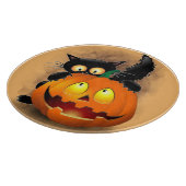 Cat Fun Halloween Character die op een pompoen tik Snijplank (Hoek)
