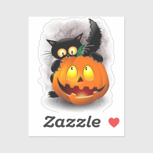 Cat Fun Halloween Character die op een pompoen tik Sticker (Vel)