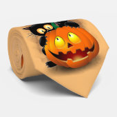 Cat Fun Halloween Character die op een pompoen tik Stropdas (Opgerold)