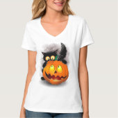 Cat Fun Halloween Character die op een pompoen tik T-shirt (Voorkant)