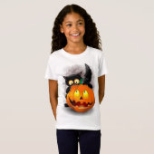 Cat Fun Halloween Character die op een pompoen tik T-shirt (Voorkant volledig)