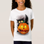 Cat Fun Halloween Character die op een pompoen tik T-shirt (Voorkant)
