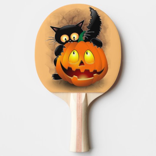 Cat Fun Halloween Character die op een pompoen tik Tafeltennisbatje (Voorkant)