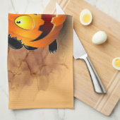 Cat Fun Halloween Character die op een pompoen tik Theedoek (Quarter Fold)