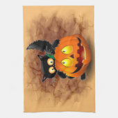 Cat Fun Halloween Character die op een pompoen tik Theedoek (Verticaal)