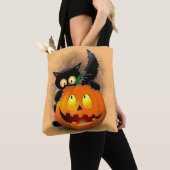 Cat Fun Halloween Character die op een pompoen tik Tote Bag (Dichtbij)