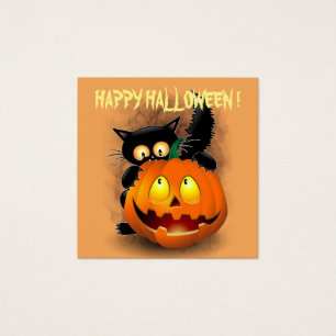 Cat Fun Halloween Character die op een pompoen tik Vierkante Visitekaartjes