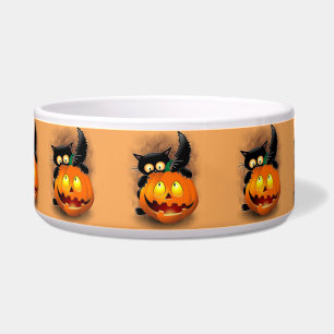 Cat Fun Halloween Character die op een pompoen tik Voerbakje