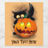 Cat Fun Halloween Character die op een pompoen tik Wijn Etiket (Enkel label)