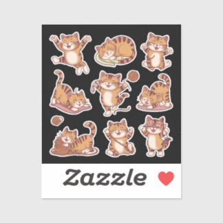 cat fun playful poses sleeping, stretching sticker