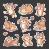 cat fun playful poses sleeping, stretching sticker (Voorkant)