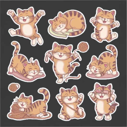 cat fun playful poses sleeping, stretching sticker (Voorkant)