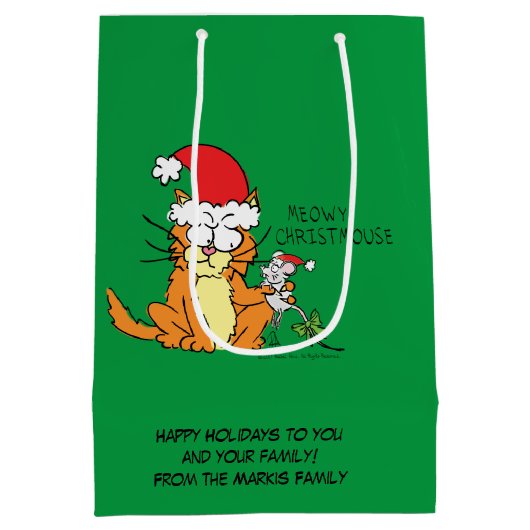 Cat Funny Cartoon Cute Mouse Medium Cadeauzakje (Achterkant)