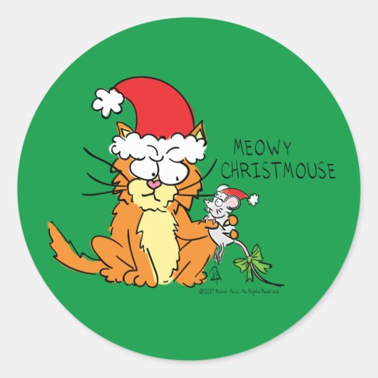 Cat Funny Cartoon Cute Mouse Ronde Sticker (Voorkant)