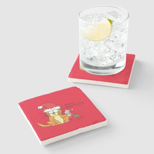 Cat Funny Cartoon Cute Mouse Stenen Onderzetter (Zijkant)