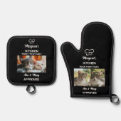 Cat Funny Kitchen Made Fresh Dagelijks Goedgekeurd Ovenwant & Pannenlap Set (Voorkant)