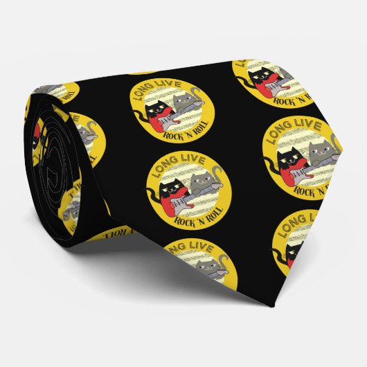Cat Funny Punk Rock Music Love elektrische gitaar Stropdas (Opgerold)
