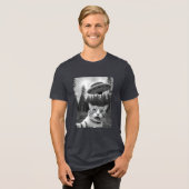 Cat Funny UFO New Jersey Drones Eng Tri-Blend Shirt (Voorkant volledig)