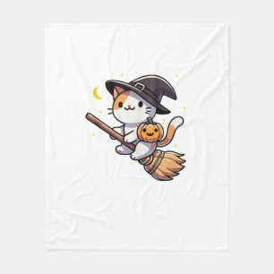 Cat Funny Witch Halloween Kostuum Bezem Stick Jong Fleece Deken