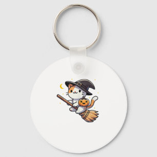 Cat Funny Witch Halloween Kostuum Bezem Stick Jong Sleutelhanger