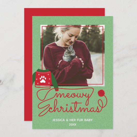 Cat Fur Baby Custom Photo Holiday kerstkaart (Voorkant / Achterkant)