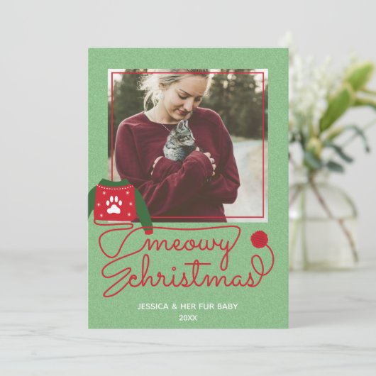 Cat Fur Baby Custom Photo Holiday kerstkaart (Staand voorkant)