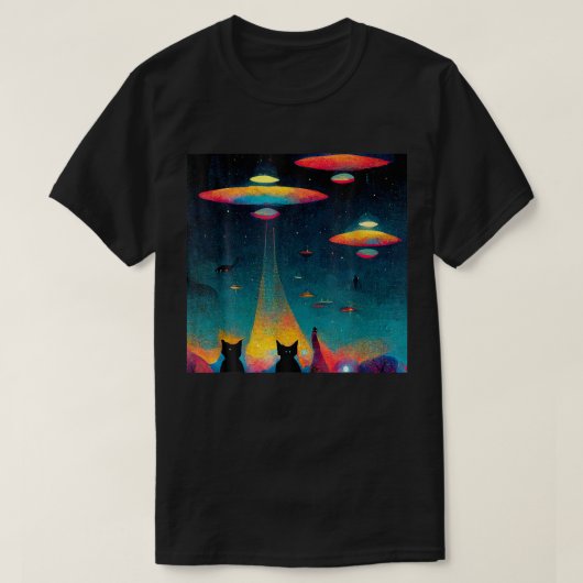 Cat Galaxy Ufo Cats Funny Cat Alien Invasion T-shirt (Design voorkant)