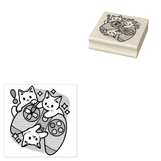 Cat Gamer Design - Spint op Gamer Joystick Art Rubberstempel (Gestempeld)