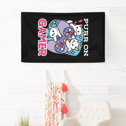 Cat Gamer Design - Spint op Gamer Joystick Art Spandoek (Insitu)