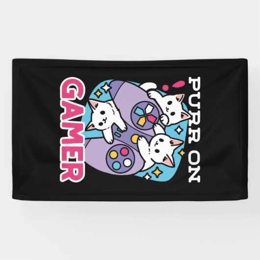 Cat Gamer Design - Spint op Gamer Joystick Art Spandoek (Horizontaal)