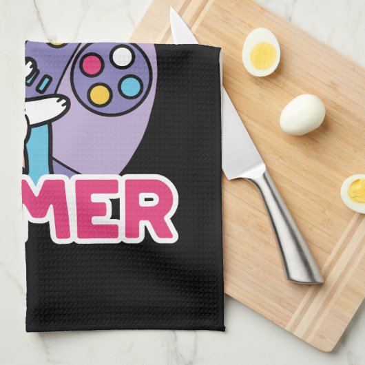 Cat Gamer Design - Spint op Gamer Joystick Art Theedoek (Quarter Fold)