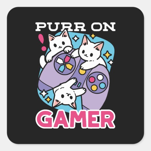 Cat Gamer Design - Spint op Gamer Joystick Art Vierkante Sticker (Voorkant)