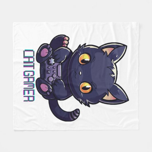 Cat Gamer Fleece Deken (Voorkant (Horizontaal))