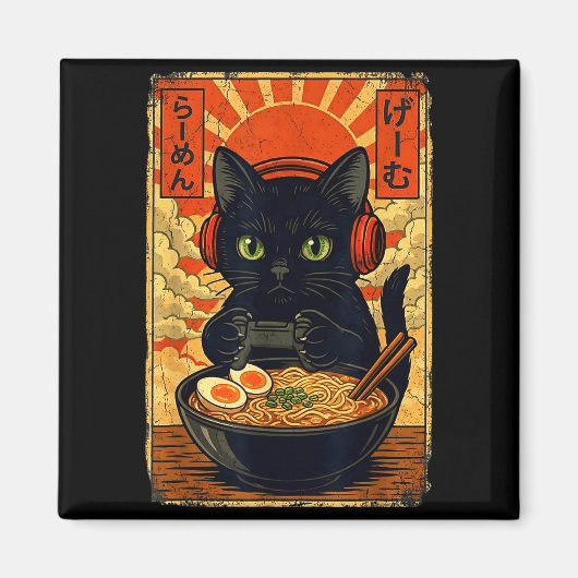 Cat Gamer Men Anime Kawaii Funny Gaming Headset Ca Magneet (Voorkant)