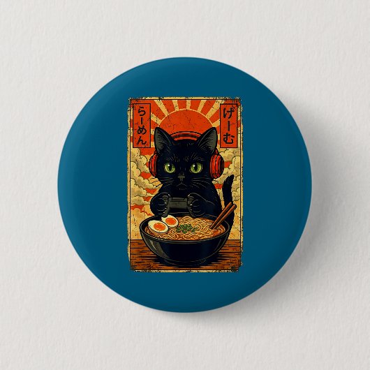 Cat Gamer Men Anime Kawaii Funny Gaming Headset Ca Ronde Button 5,7 Cm (Voorkant)