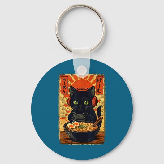 Cat Gamer Men Anime Kawaii Funny Gaming Headset Ca Sleutelhanger (Voorkant)