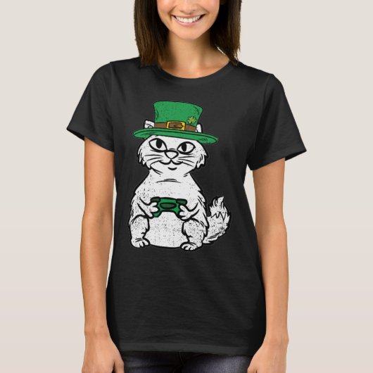 Cat Gamer St Patricks Day Funny Video-game Control T-shirt (Voorkant)