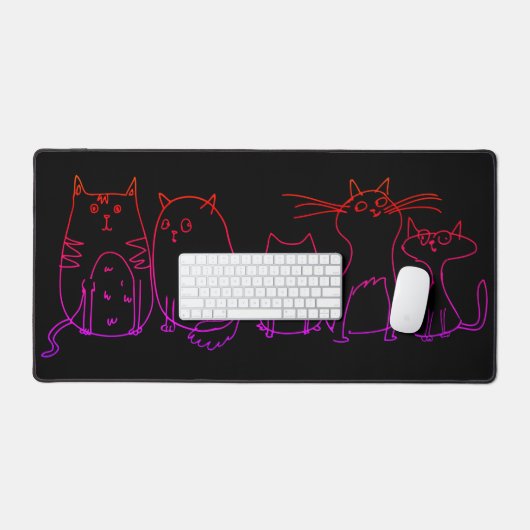 Cat gang Line Art Cartoon illustratie Bureaumat (Keyboard & Muis)