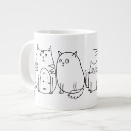Cat gang Line Art Cartoon illustratie Grote Koffiekop