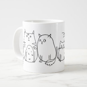 Cat gang Line Art Cartoon illustratie Grote Koffiekop