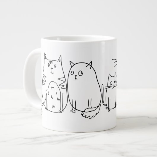 Cat gang Line Art Cartoon illustratie Grote Koffiekop (Links)