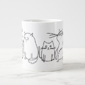Cat gang Line Art Cartoon illustratie Grote Koffiekop (Voorkant)