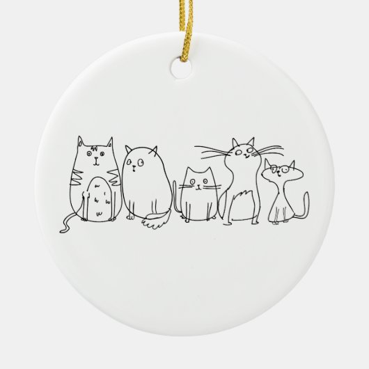 Cat gang Line Art Cartoon illustratie Keramisch Ornament (Voorkant)