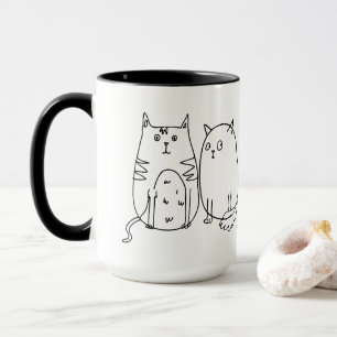 Cat gang Line Art Cartoon illustratie Mok