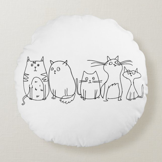 Cat gang Line Art Cartoon illustratie Rond Kussen (Voorkant)