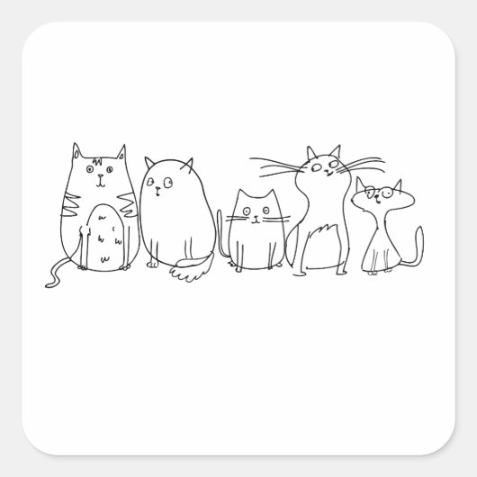 Cat gang Line Art Cartoon illustratie Vierkante Sticker (Voorkant)