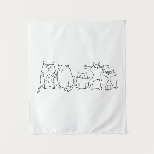Cat gang Line Art Cartoon illustratie Wandkleed (Voorkant)