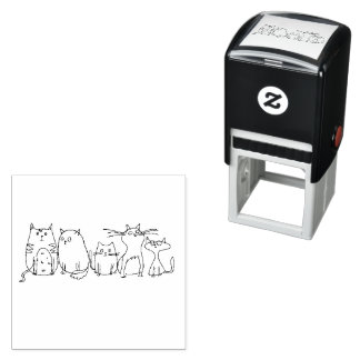 Cat gang Line Art Cartoon illustratie Zelfinktende Stempel